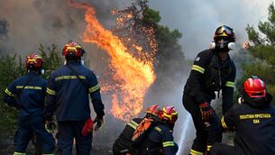 <p>Firefighters operate during a wildfire near Porto Germeno, northwest of Athens, Greece. Picture: AP Photo/Michael Varaklas.</p>