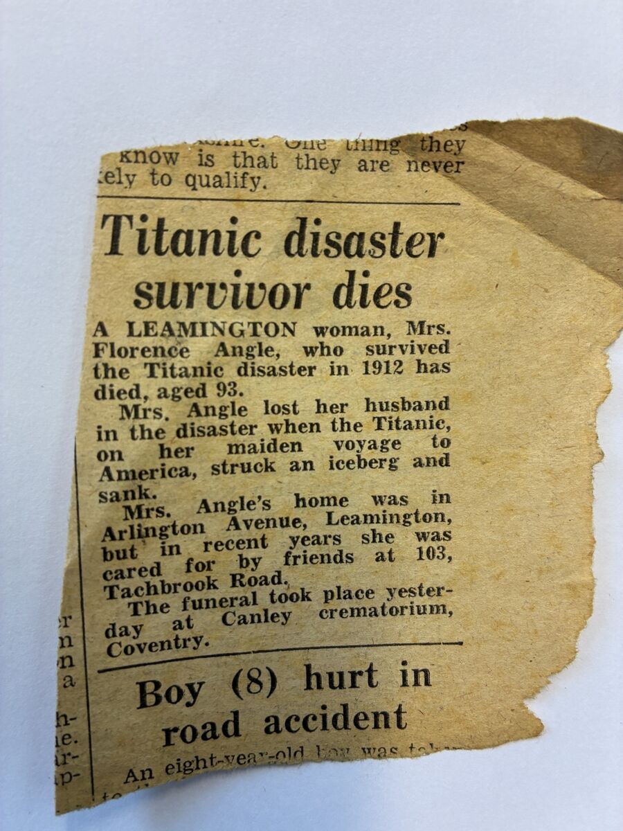 A newspaper cutting reporting on the death in 1969 of Florence Agnes Angle. A newspaper cutting reporting on the death in 1969 of Florence Agnes Angle.