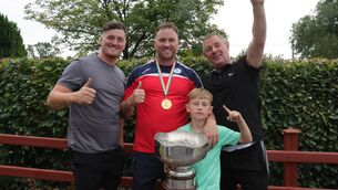 <p>Arthur McDonagh, with his brother Timmy - his roadshower, his father Timmy and his son Timmy - who is also a really great bowler. Pic: Gretta Cormican </p>