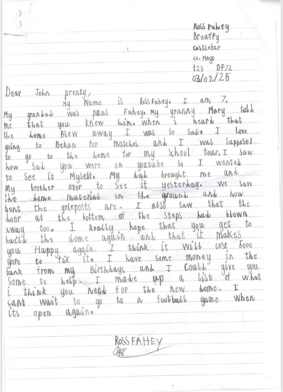 Ross sent a heartfelt letter to Connacht GAA CEO John Prenty. Ross sent a heartfelt letter to Connacht GAA CEO John Prenty.