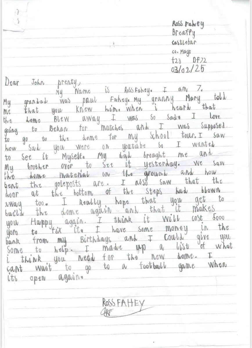 Ross sent a heartfelt letter to Connacht GAA CEO John Prenty. Ross sent a heartfelt letter to Connacht GAA CEO John Prenty.