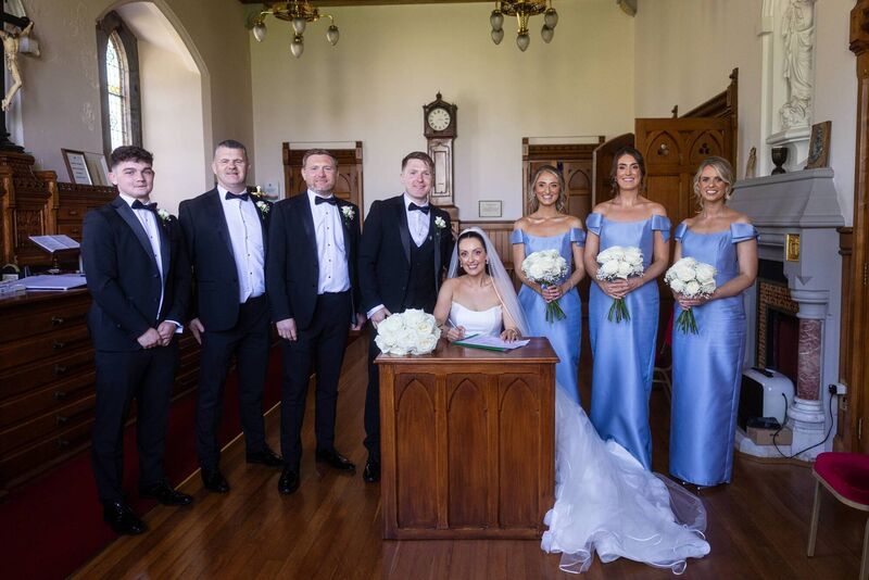 Gillian Fitzgerald and Nicky Kelly with their wedding party. Gillian Fitzgerald and Nicky Kelly with their wedding party.