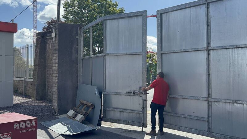 The Tramore Road entrance to Virgin Media Park, Ballyphehane, was damaged in the wake of the crash. Picture: Alex Cunningham The Tramore Road entrance to Virgin Media Park, Ballyphehane, was damaged in the wake of the crash. Picture: Alex Cunningham