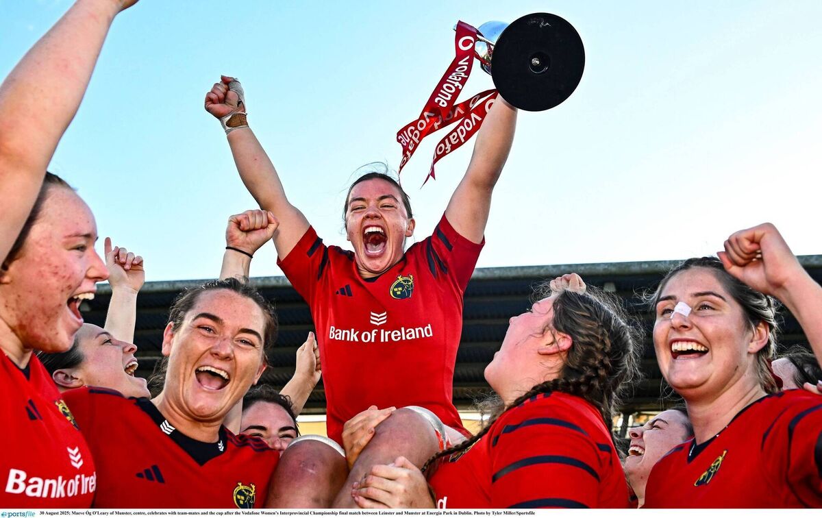 O'Leary, centre, celebrates with team-mates and the cup after winning the Vodafone Women's Interprovincial Championship final at Energia Park in Dublin. Pic: Tyler Miller/Sportsfile O'Leary, centre, celebrates with team-mates and the cup after winning the Vodafone Women's Interprovincial Championship final at Energia Park in Dublin. Pic: Tyler Miller/Sportsfile