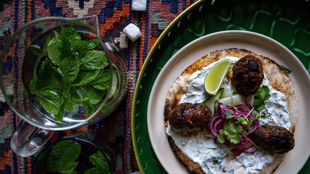 Lamb Kofte with Tzatziki and Pickled Red Onion