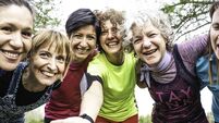 Happy multi generational women having fun together at city park - Multigenerational female friends taking selfie after sport wor