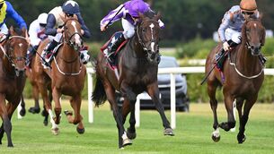 <p>BACK IN BUSINESS: Isaac Newton and Ryan Moore win the Group 3 Bahrain Turf Club Desmond Stakes at Leopardstown on Thursday night. Picture: Healy Racing</p> <p>BACK IN BUSINESS: Isaac Newton and Ryan Moore win the Group 3 Bahrain Turf Club Desmond Stakes at Leopardstown on Thursday night. Picture: Healy Racing</p>