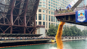 More than 90,000 rubber ducks are dropped into the Chicago River as part of the annual Chicago Duck Derby for Special Olympics Illinois in Chicago (Cybele Mayes-Osterman/AP)