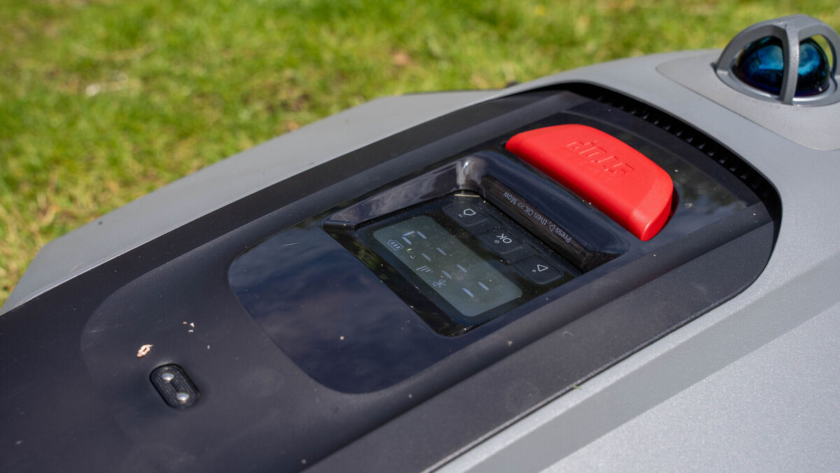 The Roborock Z120 LiDAR has a large red emergency stop button and rain sensors. Picture: Noel Campion The Roborock Z120 LiDAR has a large red emergency stop button and rain sensors. Picture: Noel Campion