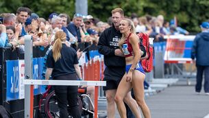 <p>A distraught Sharlene Mawdsley after pulling up injured. Pic: Morgan Treacy/Inpho</p> <p>A distraught Sharlene Mawdsley after pulling up injured. Pic: Morgan Treacy/Inpho</p>