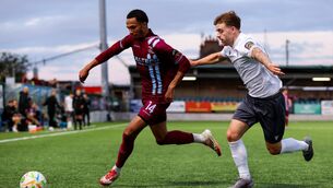 <p>AT THE DOUBLE: Jordan Adeyemi in action for Cobh Ramblers. Pic: Michael P Ryan/Sportsfile.</p> <p>AT THE DOUBLE: Jordan Adeyemi in action for Cobh Ramblers. Pic: Michael P Ryan/Sportsfile.</p>