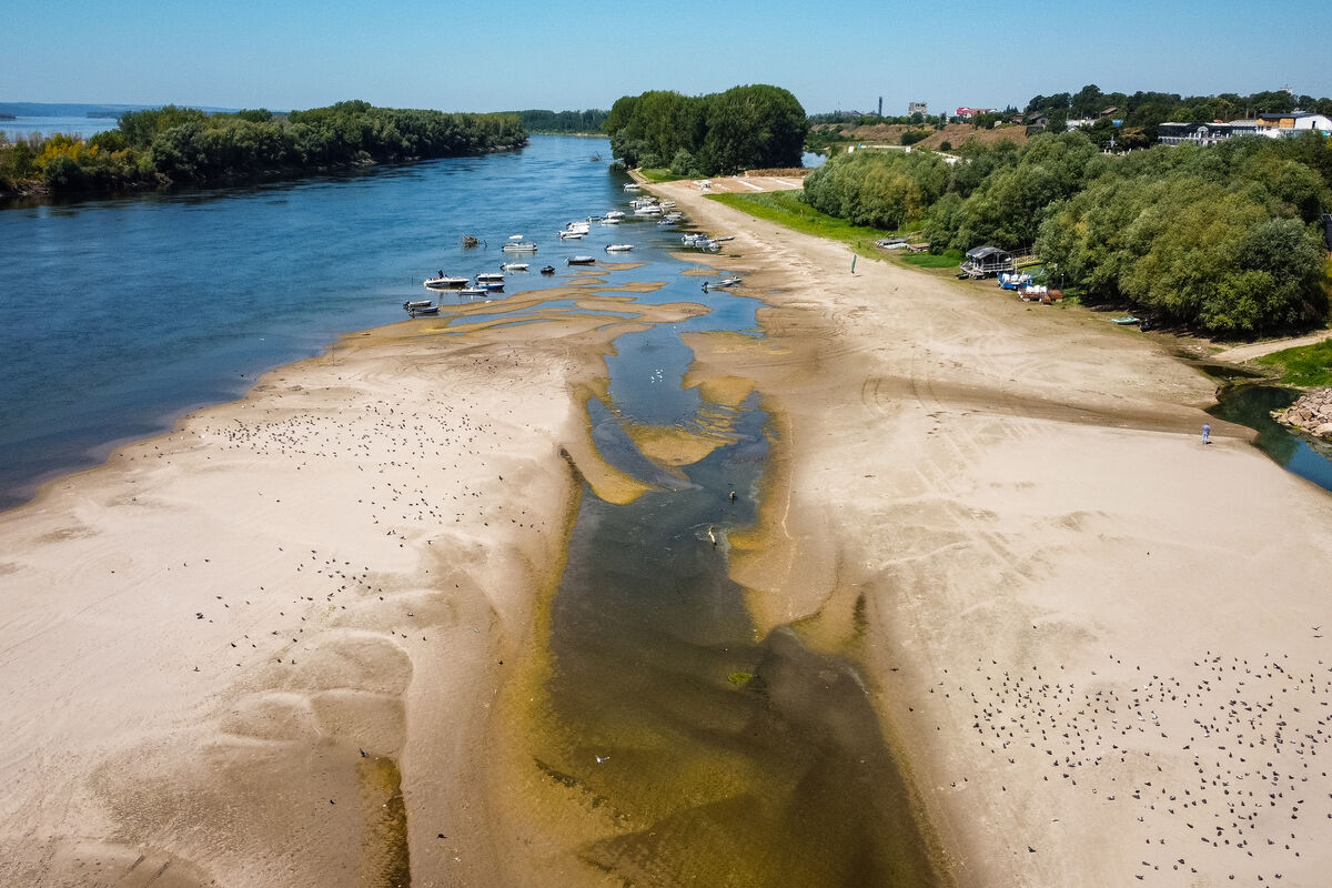 A usually submerged patch of land rises from the surface of the Danube River due to low levels of the water following an extended period of drought in Corabia, Romania, July 29, 2026. (AP Photo/ Nicolae Dumitrache, File) A usually submerged patch of land rises from the surface of the Danube River due to low levels of the water following an extended period of drought in Corabia, Romania, July 29, 2026. (AP Photo/ Nicolae Dumitrache, File)
