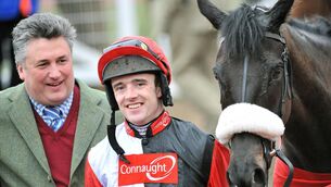 <p>GLORY DAYS: Jockey Ruby Walsh celebrates with trainer Paul Nicholls after winning the Ladbrokes World Hurdle Race on Big Buck's. Cheltenham Racing Festival, Prestbury Park, Cheltenham, Gloucestershire, England. Picture credit: David Maher / SPORTSFILE</p> <p>GLORY DAYS: Jockey Ruby Walsh celebrates with trainer Paul Nicholls after winning the Ladbrokes World Hurdle Race on Big Buck's. Cheltenham Racing Festival, Prestbury Park, Cheltenham, Gloucestershire, England. Picture credit: David Maher / SPORTSFILE</p>