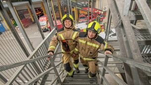<p>Niall Ó Crualaoich, right, with colleague Caomh McAuley, getting prepped for the run on August 30. 	<span class="contextmenu emphasis CaptionCredit">Picture: Brian Lougheed</span>
            </p>