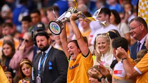 <p>Antrim captain Caitríona Graham lifts the Jack McGrath Cup after her side's victory in the Glen Dimplex All-Ireland Intermediate Camogie Championship final match between Antrim and Laois at Croke Park in Dublin. Pic: Piaras Ó Mídheach/Sportsfile</p> <p>Antrim captain Caitríona Graham lifts the Jack McGrath Cup after her side's victory in the Glen Dimplex All-Ireland Intermediate Camogie Championship final match between Antrim and Laois at Croke Park in Dublin. Pic: Piaras Ó Mídheach/Sportsfile</p>