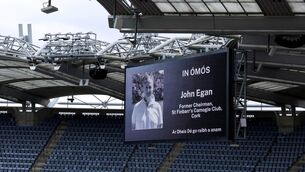 <p>RIP: A view of a memorial for John Egan ahead of the match. Pic: ©INPHO/Ben Brady</p>