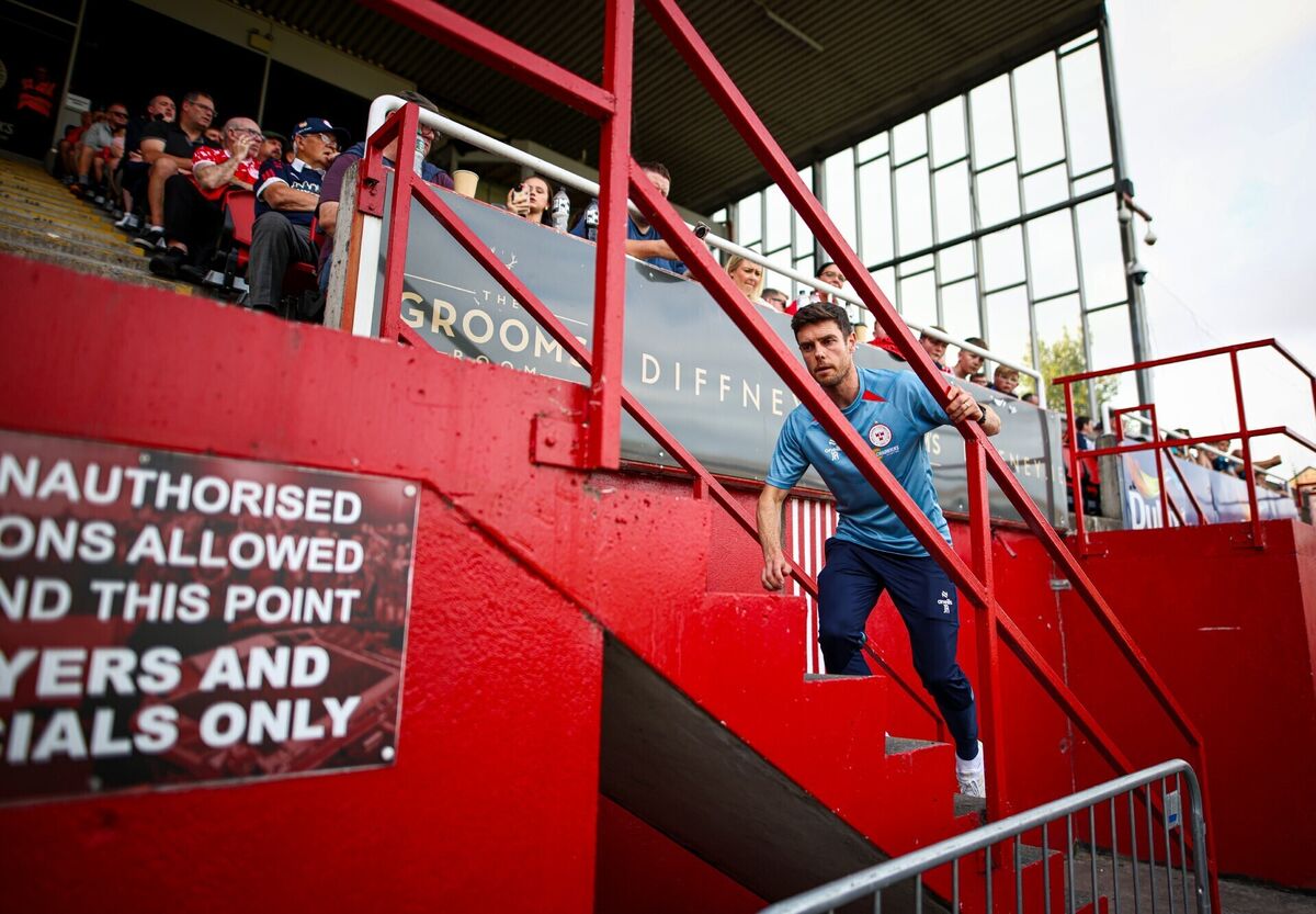 Shelbourne's manager John Russell heading to hospitality after receiving a red card. Pic: ©INPHO/Andrew Conan. Shelbourne's manager John Russell heading to hospitality after receiving a red card. Pic: ©INPHO/Andrew Conan.