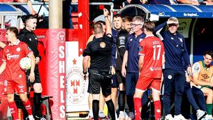 <p>RED MIST: St. Patrick's Athletic's assistant coach Brian Gartland is awarded a red card after tempers flare between both sides. Pic: ©INPHO/Andrew Conan.</p> <p>RED MIST: St. Patrick's Athletic's assistant coach Brian Gartland is awarded a red card after tempers flare between both sides. Pic: ©INPHO/Andrew Conan.</p>