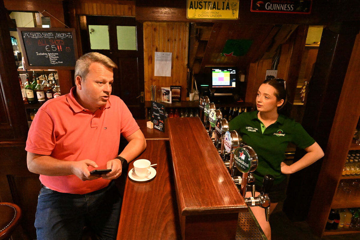 Company director Damian Hickey and bar manager Áine Breen in Tigh Laitiarain, Cullen, Co Cork. Farmers, electricians, plumbers, and carpenters worked voluntarily to help reopen the pub. Picture: Larry Cummins