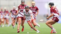 2026 Glen Dimplex All-Ireland Senior Camogie Championship Final Cork vs Galway Millie Condon is challenged by Carrie Dolan and Niamh Niland 9/8/2026