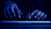 Cyberattack and internet crime, hacking and malware concepts. Digital binary code data numbers and secure lock icons on hacker'