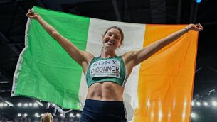 <p>MEDAL HOPE: Kate O'Connor celebrates winning bronze in the Women's Pentathlon during day three of the World Athletics Indoor Championships. Pic: Sam Barnes/Sportsfile.</p> <p>MEDAL HOPE: Kate O'Connor celebrates winning bronze in the Women's Pentathlon during day three of the World Athletics Indoor Championships. Pic: Sam Barnes/Sportsfile.</p>