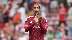<p>Liverpool's Virgil van Dijk at the final whistle after the pre-season friendly match at Anfield. Pic: Peter Byrne/PA Wire.</p>
