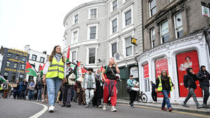 <p>A Cork Palestine Solidarity Group march on Grand Parade before heading off through the city centre on a Saturday afternoon. Hundreds of people have taken part in demonstrations through the city every Saturday since October 2023 to protest the Israeli government’s genocidal war in Gaza. Picture: Larry Cummins</p>