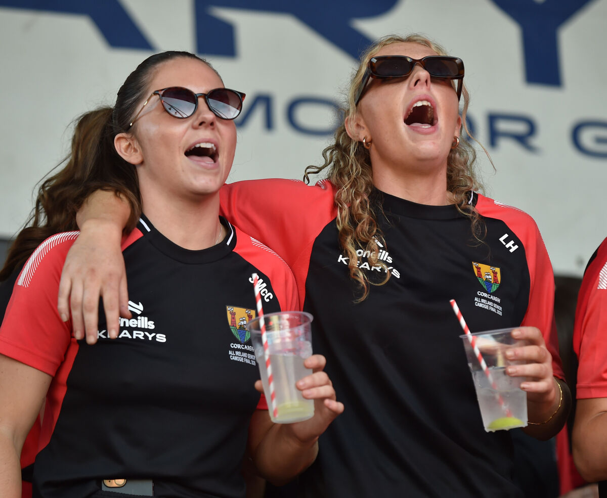 Cork All-Ireland camogie final winning players Sorcha McCartan and Laura Hayes in full voice at the homecoming in Cork. Picture: Eddie O'Hare Cork All-Ireland camogie final winning players Sorcha McCartan and Laura Hayes in full voice at the homecoming in Cork. Picture: Eddie O'Hare