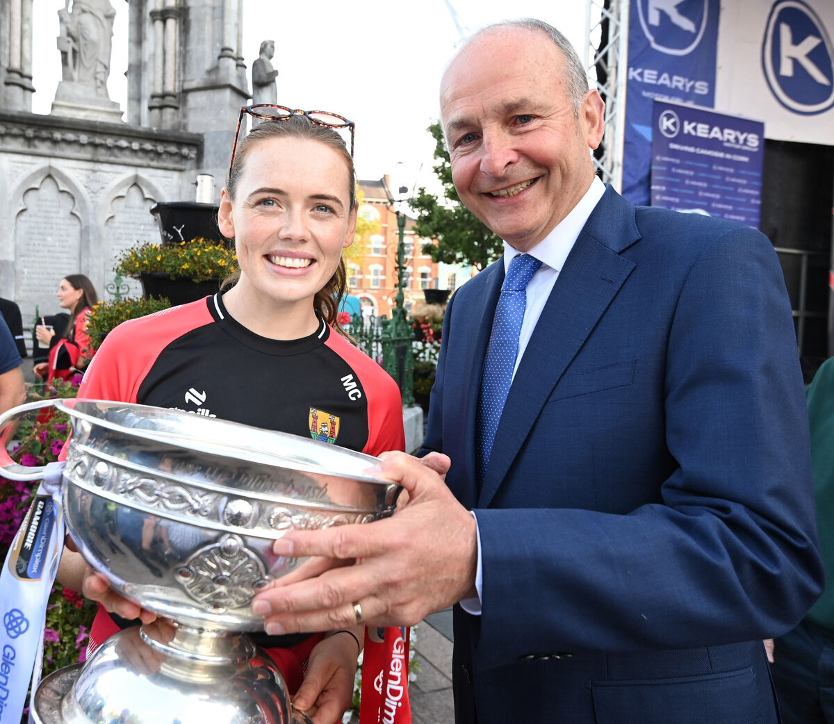 Cork All-Ireland winning camogie captain Méabh Cahalane with An Taoiseach Micheál Martin and the O'Duffy Cup at the team homecoming event in Cork on Monday evening. Picture: Eddie O'Hare Cork All-Ireland winning camogie captain Méabh Cahalane with An Taoiseach Micheál Martin and the O'Duffy Cup at the team homecoming event in Cork on Monday evening. Picture: Eddie O'Hare
