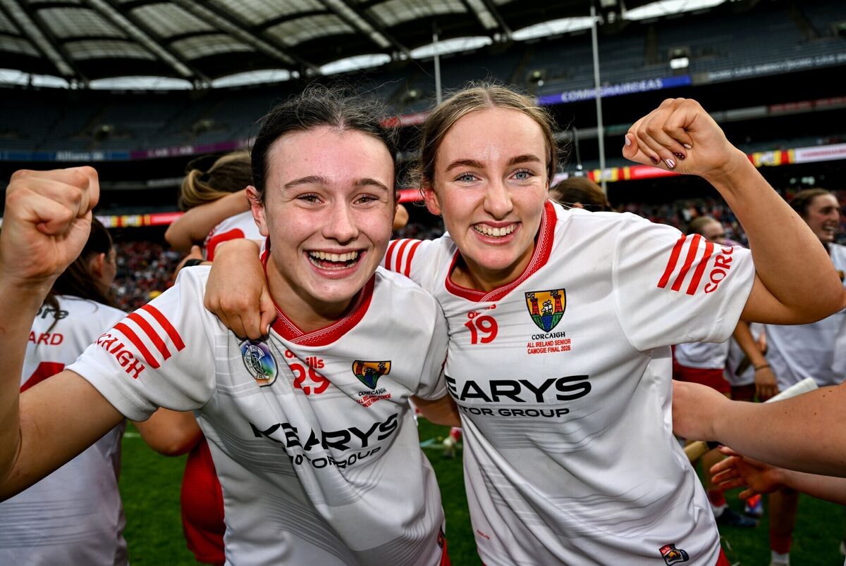 Rachel Murphy and Órlaith Cremin of Cork celebrate after their side defeated Galway in the All-Ireland camogie final. Pic: Paul Phelan/Sportsfile Rachel Murphy and Órlaith Cremin of Cork celebrate after their side defeated Galway in the All-Ireland camogie final. Pic: Paul Phelan/Sportsfile