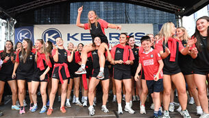 <p>The Cork All Ireland camogie winning team at their homecoming. Pic: Eddie O'Hare</p>