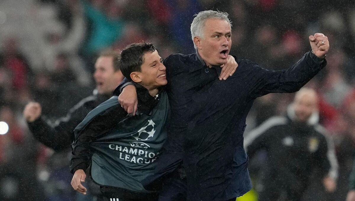 Jose Mourinho celebrates with a ball boy at the end of a Champions League match between Benfica and Real Madrid in January 2026. When his teams won big he would charge onto the pitch and run around soaking up the fans’ adoration, something he had never got to do as a player. Photo: AP/Armando Franca Jose Mourinho celebrates with a ball boy at the end of a Champions League match between Benfica and Real Madrid in January 2026. When his teams won big he would charge onto the pitch and run around soaking up the fans’ adoration, something he had never got to do as a player. Photo: AP/Armando Franca