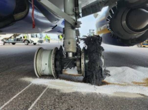 Ryanair plane suffers four tyre blowouts after anti-skid system disabled, investigation finds. Picture: Investigation report Ryanair plane suffers four tyre blowouts after anti-skid system disabled, investigation finds. Picture: Investigation report
