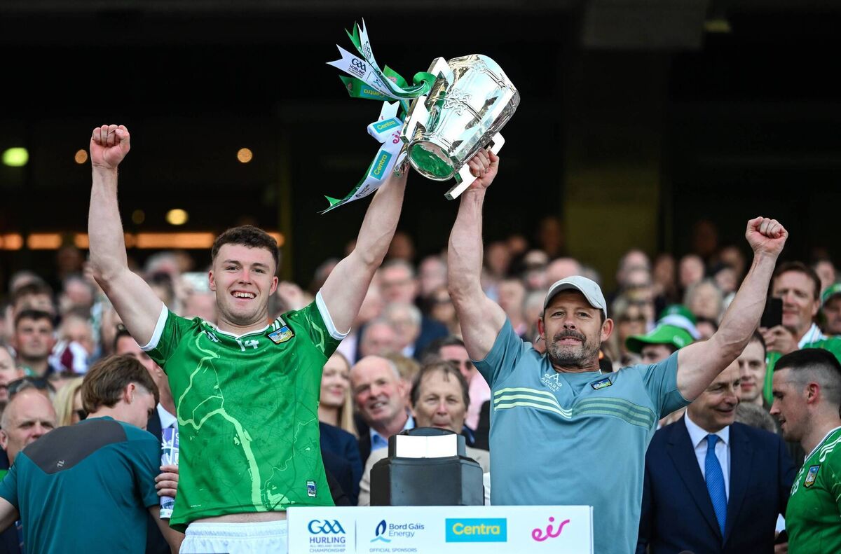 Limerick's Shane O'Brien and Adrian O'Brien lift the Liam MacCarthy Cup. Pic: Stephen McCarthy/Sportsfile Limerick's Shane O'Brien and Adrian O'Brien lift the Liam MacCarthy Cup. Pic: Stephen McCarthy/Sportsfile