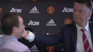 Forget insults - now Louis van Gaal is giving journalists cheeky slaps
