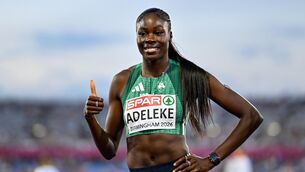 <p>BACK IN BUSINESS: Rhasidat Adeleke celebrates after winning her women’s 200m semi-final. Pic: Sam Barnes/Sportsfile.</p>