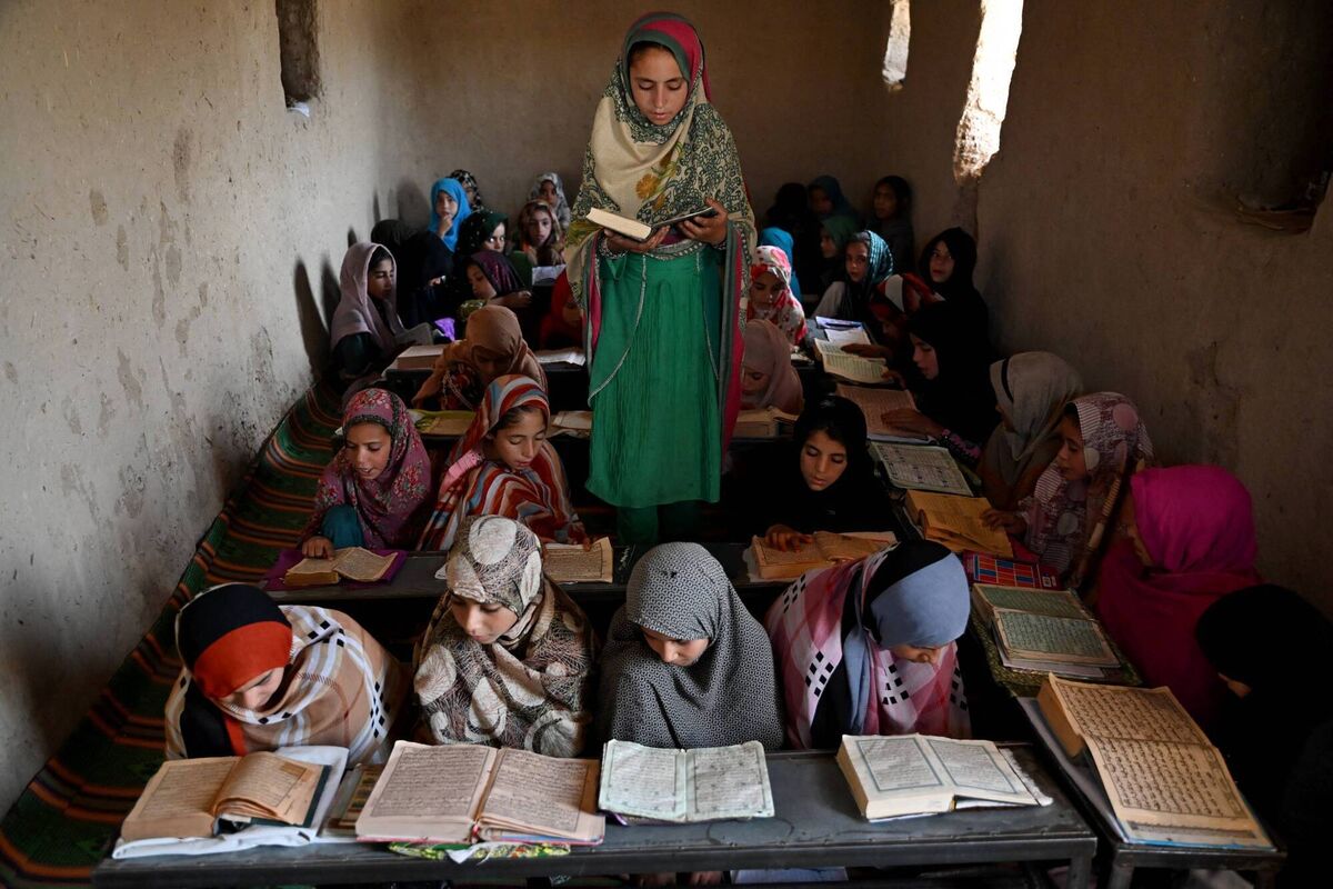 Afghan girls read the Quran inside a traditional classroom at the Al Subhan madrassa or Islamic school in Salihan village of Kandahar's Panjwai district. Picture: Sanaullah Seiam/AFP via Getty Images Afghan girls read the Quran inside a traditional classroom at the Al Subhan madrassa or Islamic school in Salihan village of Kandahar's Panjwai district. Picture: Sanaullah Seiam/AFP via Getty Images