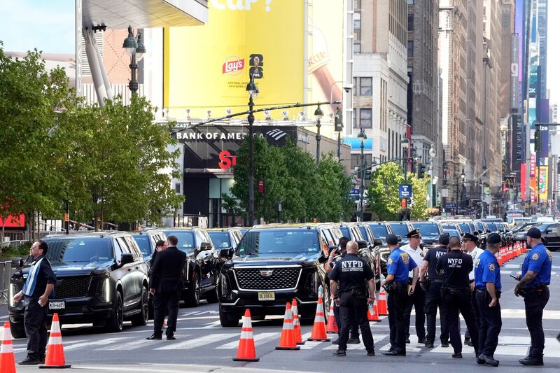 SUVs line up outside Madison Square Garden during Taylor Swift and Travis Kelce's wedding. Picture: Charles Sykes/Invision/AP SUVs line up outside Madison Square Garden during Taylor Swift and Travis Kelce's wedding. Picture: Charles Sykes/Invision/AP