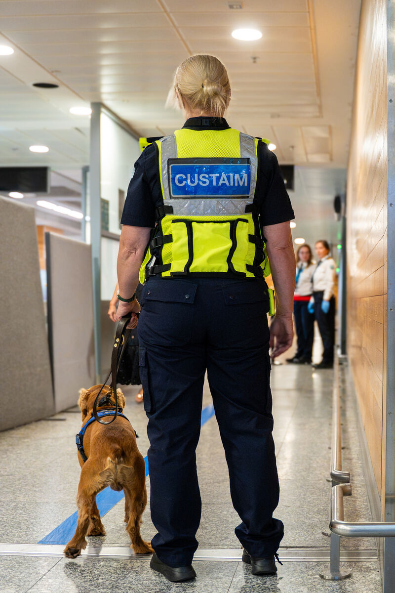 Olivia O’Connor, Customs dog handler; and Rua, Customs detector dog. Picture: Noel Sweeney Olivia O’Connor, Customs dog handler; and Rua, Customs detector dog. Picture: Noel Sweeney