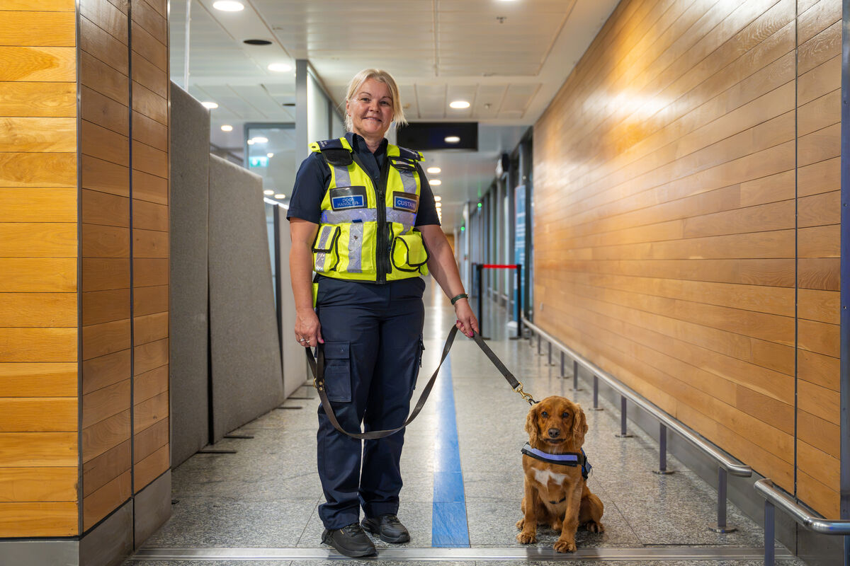 Olivia O’Connor, Customs dog handler; and Rua, Customs detector dog. Picture: Noel Sweeney Olivia O’Connor, Customs dog handler; and Rua, Customs detector dog. Picture: Noel Sweeney