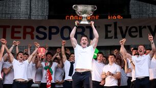 <p>Mayo's Cillian O'Connor lifts the Sam Maguire Cup. Pic: James Crombie/Inpho</p>