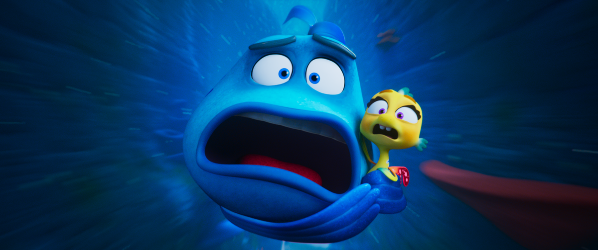 Mr Fish voiced by Nick Offerman, and Pip, voiced by Nina Oyama