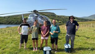 <p>(Left to right) : P. Keena, D. Bluzaite, E. de Eyto (MI), R. O’Callaghan, R. McNamara (NPWS) with the newly arrived mussels in Co. Mayo.</p> <p>(Left to right) : P. Keena, D. Bluzaite, E. de Eyto (MI), R. O’Callaghan, R. McNamara (NPWS) with the newly arrived mussels in Co. Mayo.</p>