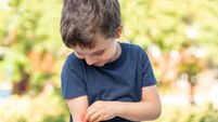 Child scratching and looking his arm