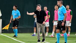 <p>Shamrock Rovers' Manager Stephen Bradley in Albania. Pic: INPHO</p>