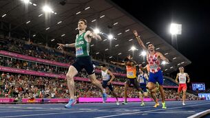 <p>CROWNING GOLD: Mark English of Ireland celebrates after finishing first with time 1:45.26 and winning the gold medal in the men's 800m final during day four of the European Athletics Championships 2026 at Alexander Stadium in Birmingham, England. Pic: Sam Barnes/Sportsfile</p> <p>CROWNING GOLD: Mark English of Ireland celebrates after finishing first with time 1:45.26 and winning the gold medal in the men's 800m final during day four of the European Athletics Championships 2026 at Alexander Stadium in Birmingham, England. Pic: Sam Barnes/Sportsfile</p>