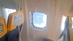 <p>A broken window and the interior of the Ryanair aircraft, following a reported emergency landing, in location given as Thessaloniki, Greece, July 10, 2026. Picture: Papapavlou/via REUTERS </p> <p>A broken window and the interior of the Ryanair aircraft, following a reported emergency landing, in location given as Thessaloniki, Greece, July 10, 2026. Picture: Papapavlou/via REUTERS </p>