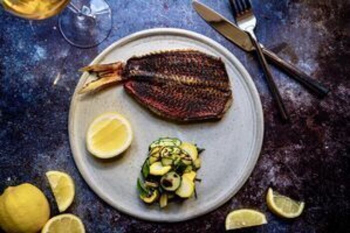 Barbecued red mullet with grilled courgette salad