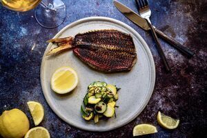 Barbecued red mullet with grilled courgette salad